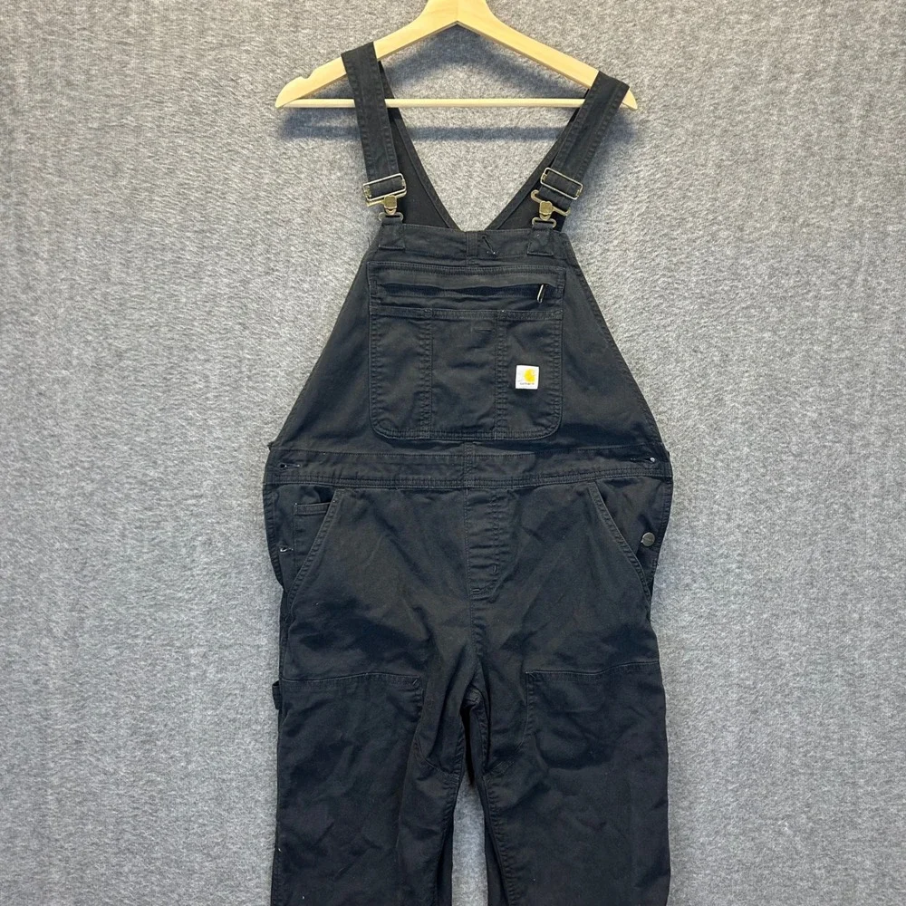 Carhartt Womens Black Loose Fit Canvas Bib Overalls OR2438-W Size M Short